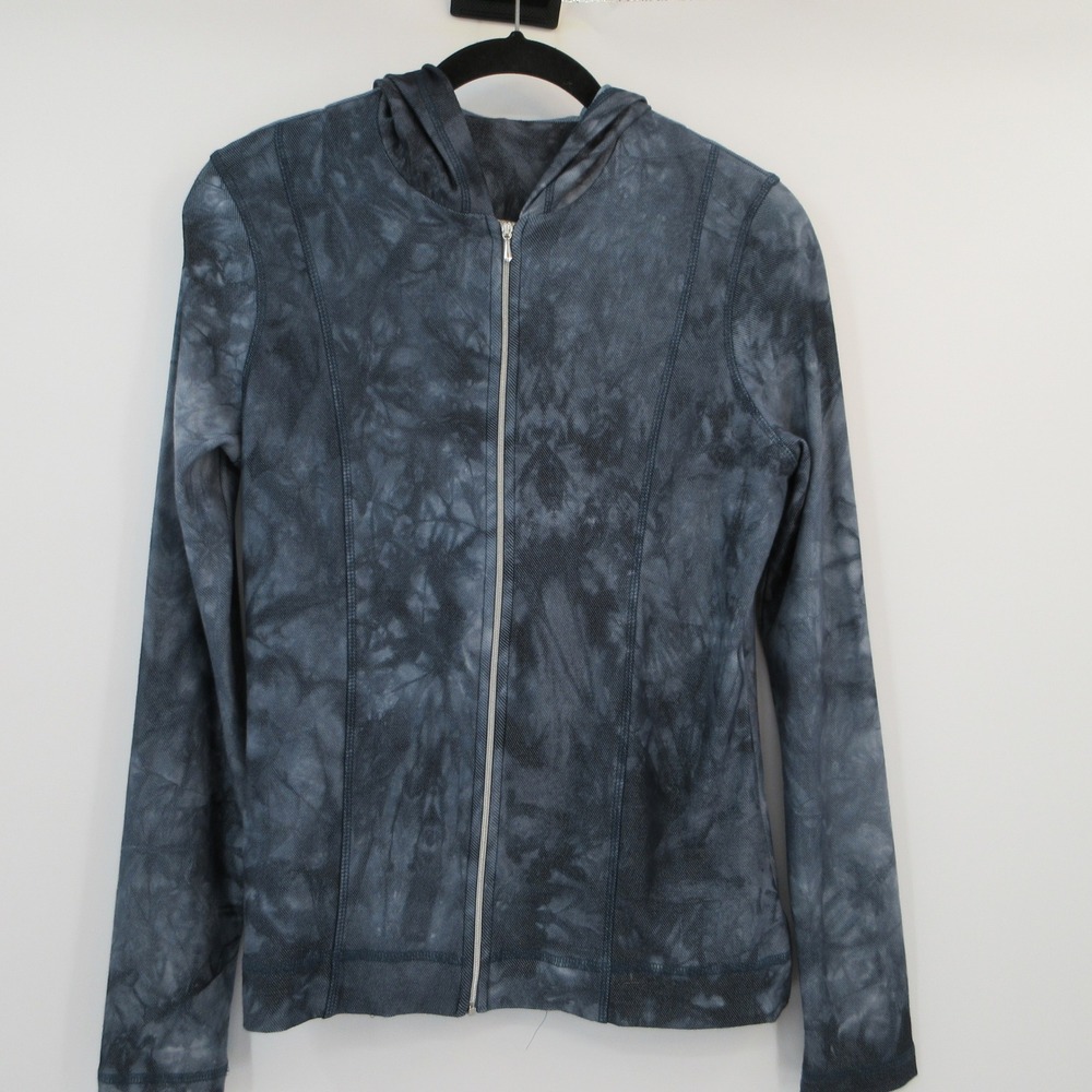 Sno Skins Womens Blue Gray Tie Dye Full Zip Hoodie Sweatshirt Size L Made in USA